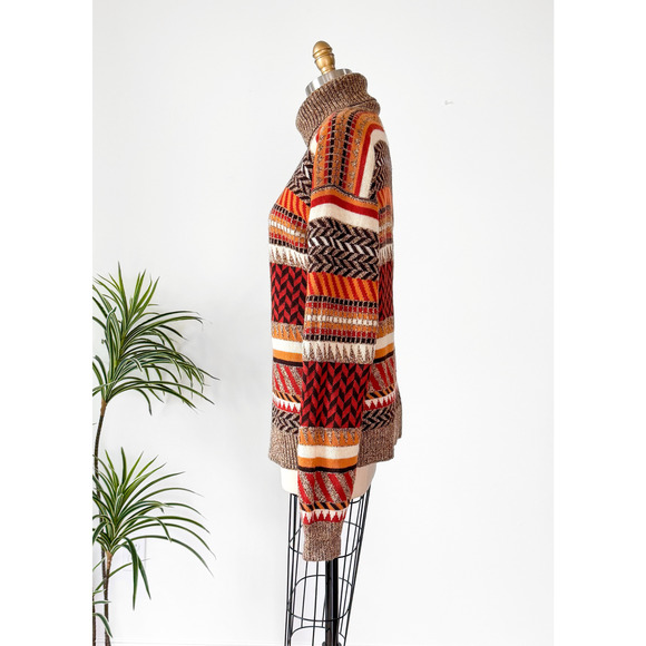 Vintage 70s Saint Laurent Rive Gauche Brown Rust Cream Knit Turtleneck Sweater - Picture 11 of 12